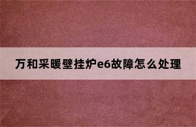 万和采暖壁挂炉e6故障怎么处理