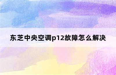 东芝中央空调p12故障怎么解决