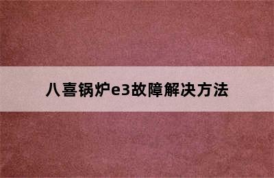 八喜锅炉e3故障解决方法