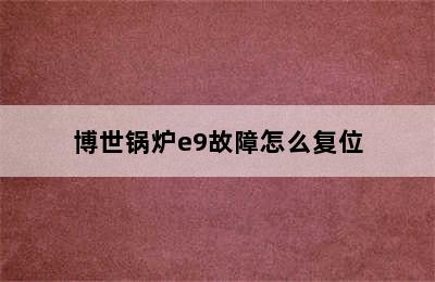 博世锅炉e9故障怎么复位