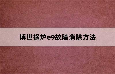 博世锅炉e9故障消除方法