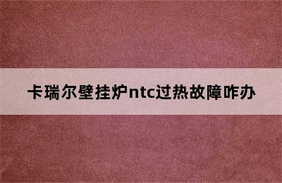 卡瑞尔壁挂炉ntc过热故障咋办