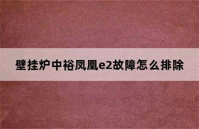 壁挂炉中裕凤凰e2故障怎么排除