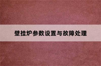 壁挂炉参数设置与故障处理