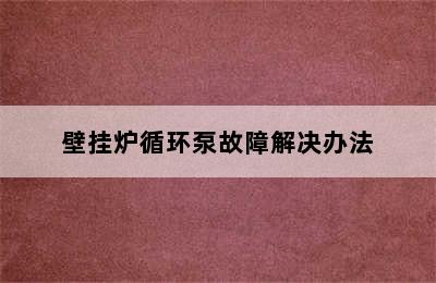 壁挂炉循环泵故障解决办法