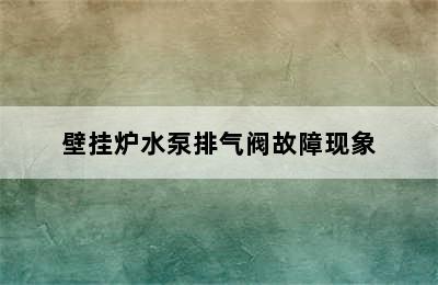 壁挂炉水泵排气阀故障现象