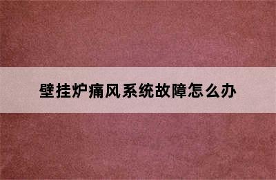 壁挂炉痛风系统故障怎么办