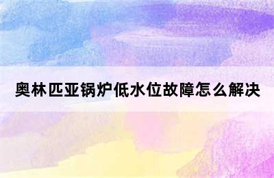 奥林匹亚锅炉低水位故障怎么解决