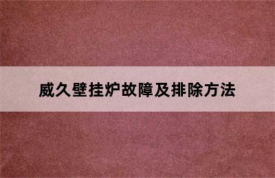 威久壁挂炉故障及排除方法