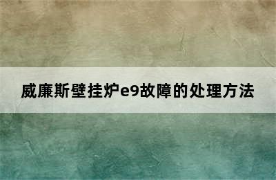 威廉斯壁挂炉e9故障的处理方法