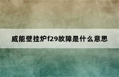 威能壁挂炉f29故障是什么意思