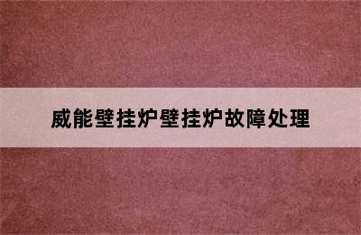 威能壁挂炉壁挂炉故障处理