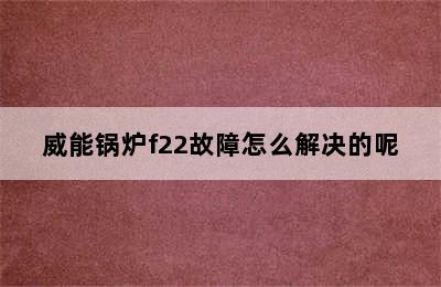 威能锅炉f22故障怎么解决的呢