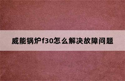 威能锅炉f30怎么解决故障问题