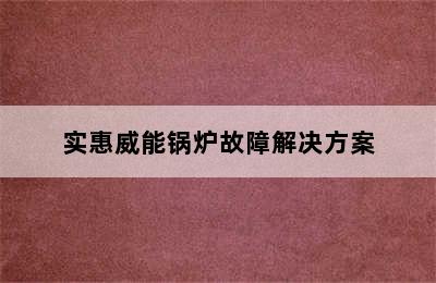 实惠威能锅炉故障解决方案