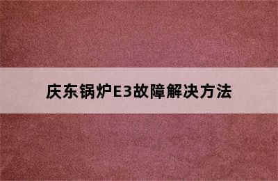 庆东锅炉E3故障解决方法