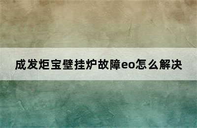 成发炬宝壁挂炉故障eo怎么解决