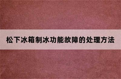 松下冰箱制冰功能故障的处理方法