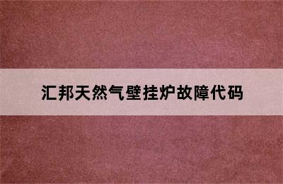 汇邦天然气壁挂炉故障代码