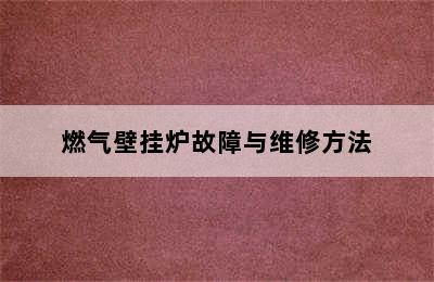 燃气壁挂炉故障与维修方法