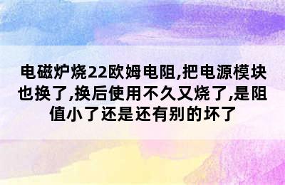 电磁炉烧22欧姆电阻,把电源模块也换了,换后使用不久又烧了,是阻值小了还是还有别的坏了