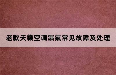 老款天籁空调漏氟常见故障及处理