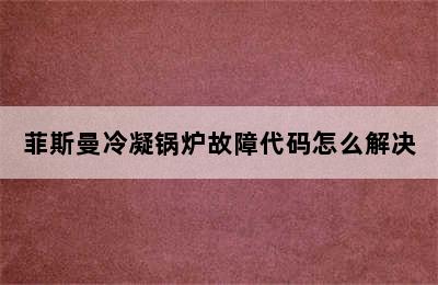 菲斯曼冷凝锅炉故障代码怎么解决